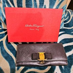 Authentic Salvatore Ferragamo Black Long Wallet